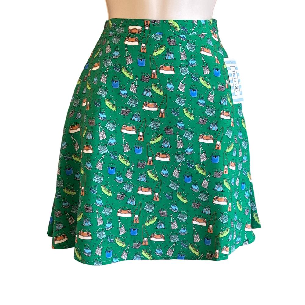 Unique Vintage Tulip B Green Handbags Purses Retro A-line Swing Mini Skirt XL